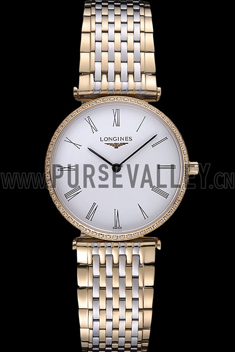 Longines La Grande Classique Two Tone Band White Dial Diamond Bezel Homme 622103