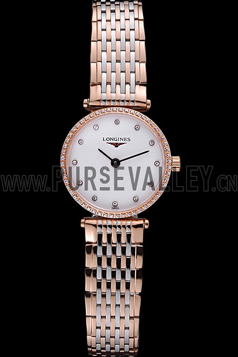 Longines La Grande Classique Rose Gold White Dial Diamond Bezel Femme 622106