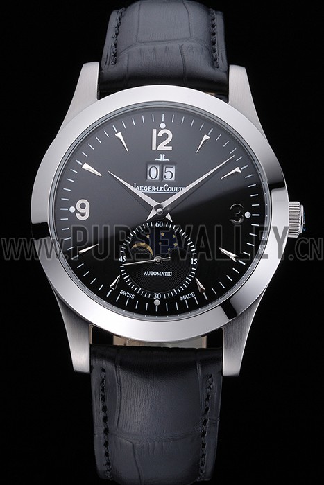 Jaeger LeCoultre Master Black Dial Black Leather Band Stainless Steel Bezel 622079