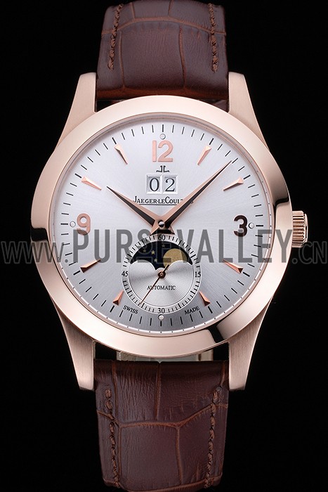 Jaeger LeCoultre Master White Dial Brown Leather Band Rose Gold Bezel 622080