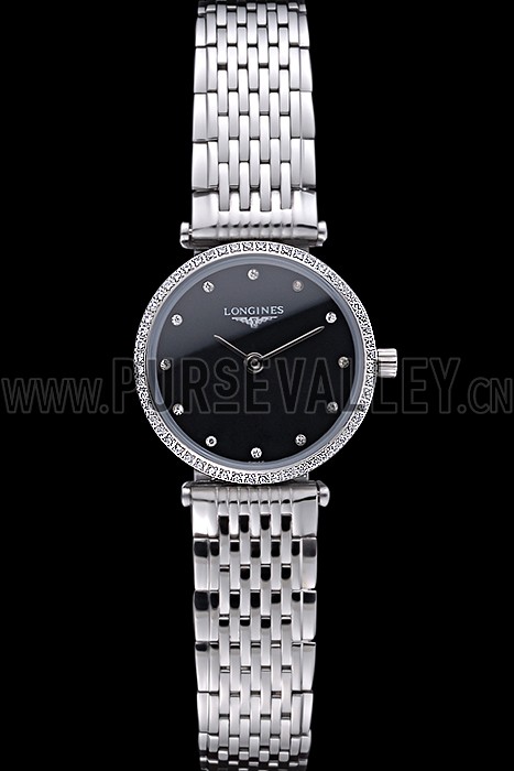 Longines La Grande Classique Stainless Steel Black Dial Diamond Bezel Femme 622108