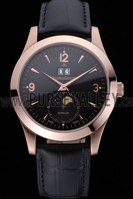 Jaeger LeCoultre Master Black Dial Black Leather Band Stainless Steel Bezel 622081