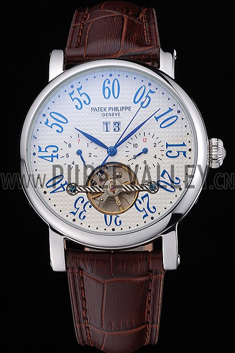 Patek Philippe Grand Complications Stainless Steel Case White Dial Roman Numerals Brown Leather Bracelet 622257