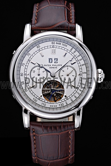 Patek Philippe Geneve Grand Complications White Dial Tourbillon Stainless Steel Bezel Brown Band 622154