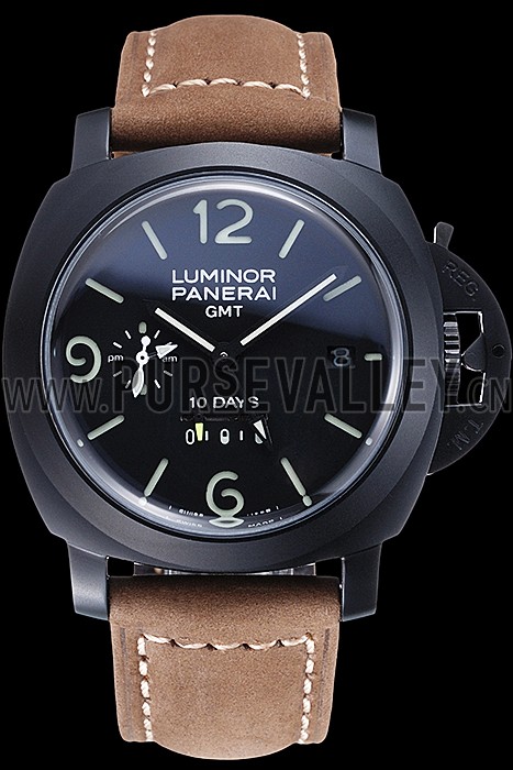 Panerai Luminor GMT Ion Plated Stainless Steel Bezel Khaki Leather Bracelet 622315