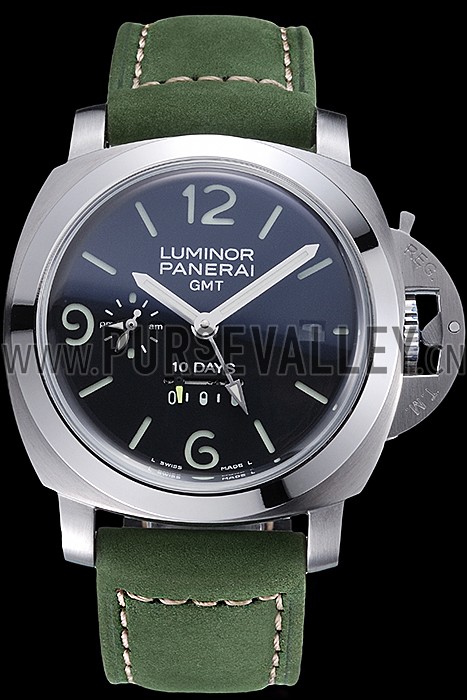 Panerai Luminor GMT Stainless Steel Bezel Green Leather Bracelet 622318