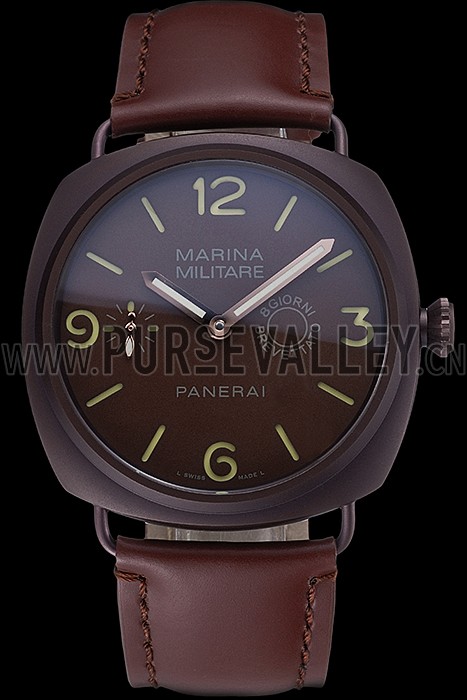 Panerai Luminor Marina Militare Purple Stainless Steel Bezel Brown Bracelet 622321