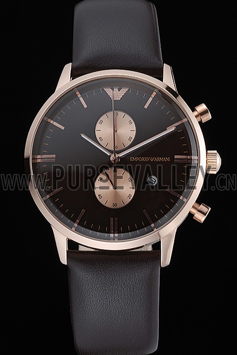Emporio Armani Classic Chronograph Black Dial Rose Gold Case Black Leather Bracelet 622333