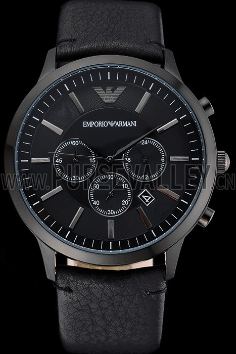 Emporio Armani Classic Chronograph Black Dial Black Leather Bracelet 622340