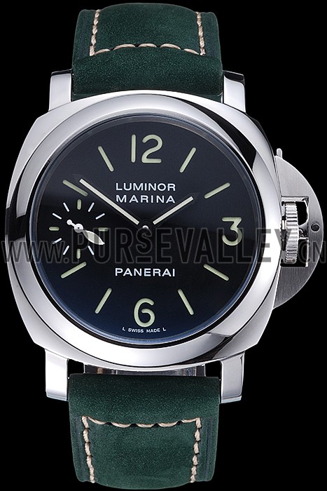 Panerai Luminor Marina Polished Stainless Steel Bezel Green Leather Bracelet 622310