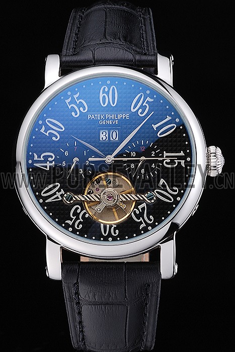 Patek Philippe Grand Complications Stainless Steel Case Black Dial Roman Numerals Black Leather Bracelet 622256