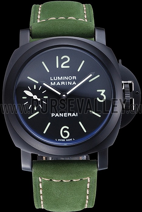 Panerai Luminor Marina Ion Plated Stainless Steel Bezel Green Leather Bracelet 622312