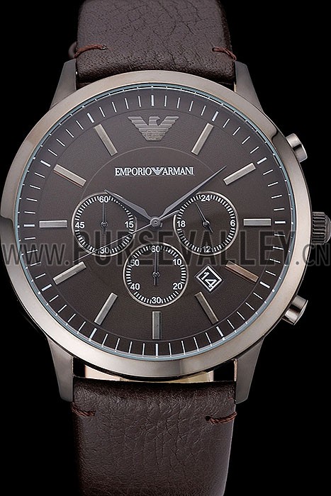 Emporio Armani Classic Chronograph Brown Dial Silver Case Brown Leather Bracelet 622341