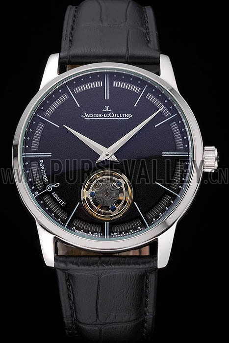 Jaeger-LeCoultre Master Flying Tourbillon Black Dial Stainless Steel Case Black Leather Strap 622777