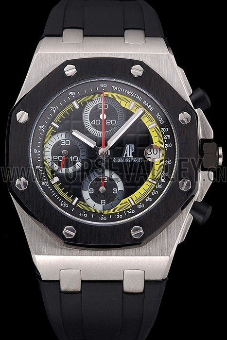 Swiss Audemars Piguet Royal Oak Offshore Black And Yellow Dial Stainless Steel Case Black Rubber Strap 622855