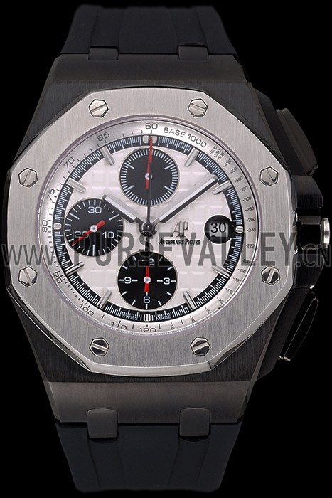 Swiss Audemars Piguet Royal Oak Offshore Chronograph White Dial Black Steel Case Black Rubber Strap 622862