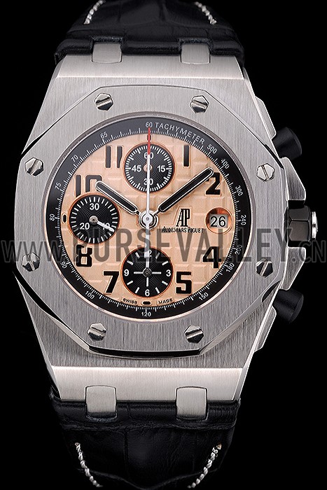 Swiss Audemars Piguet Royal Oak Offshore Gold Dial Stainless Steel Case Black Leather Strap 622849