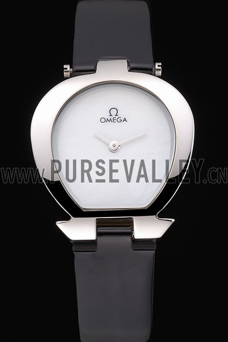 Omega Ladies Watch White Dial Stainless Steel Case Black Leather Strap 622818