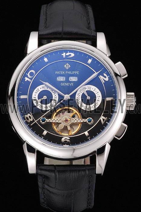 Patek Philippe Perpetual Calendar Tourbillon Black Dial Stainless Steel Case Brown Leather Strap