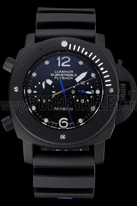 Panerai Luminor Submersible Flyback GMT Black Dial Black Ionized Case Black Rubber Strap