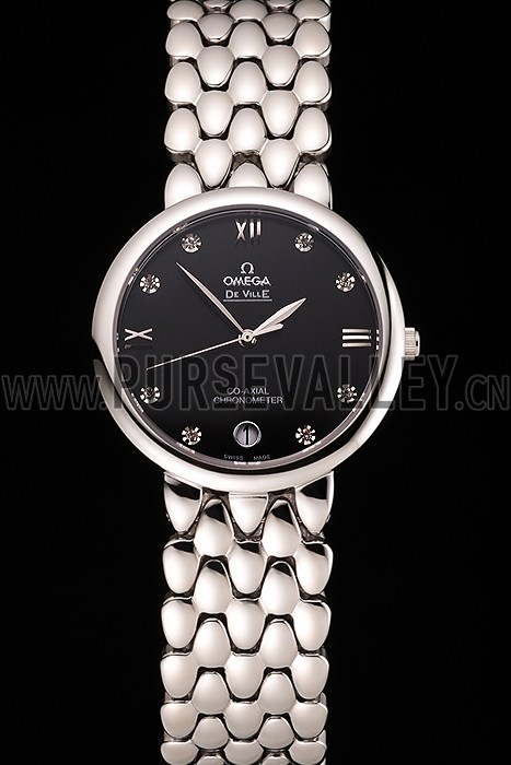 Omega De Ville Prestige Black Dial With Diamonds Stainless Steel Case And Bracelet