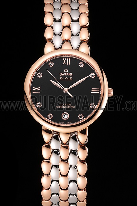 Omega De Ville Prestige Dark Grey Dial With Diamonds Rose Gold Case Two Tone Bracelet