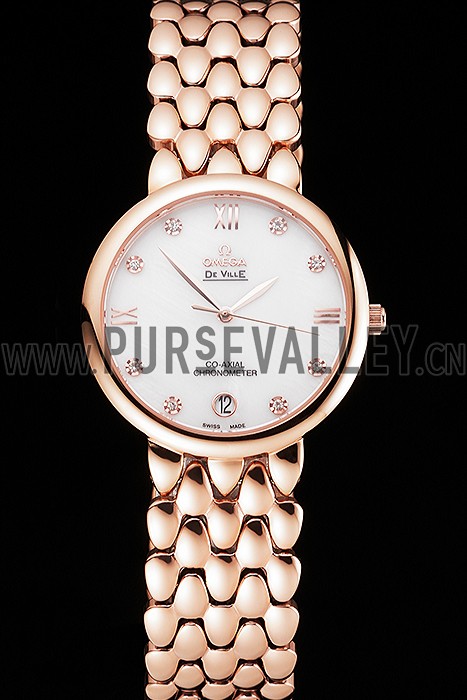 Omega De Ville Prestige White Dial With Diamonds Rose Gold Case And Bracelet