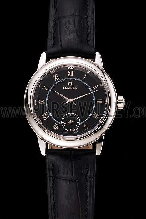 Omega De Ville Prestige Small Seconds Black Dial Stainless Steel Case Black Leather Strap
