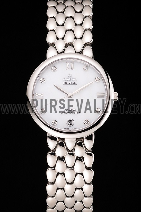 Omega De Ville Prestige White Dial With Diamonds Stainless Steel Case And Bracelet