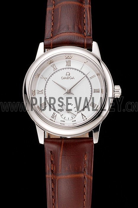 Omega De Ville Prestige Small Seconds Silver Dial Stainless Steel Case Brown Leather Strap