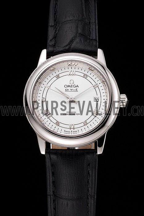 Omega De Ville Prestige Ladies White Dial Stainless Steel Case Black Leather Strap