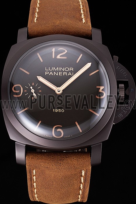 Swiss Panerai Luminor 1950 Dark Brown Dial And Case Brown Leather Strap