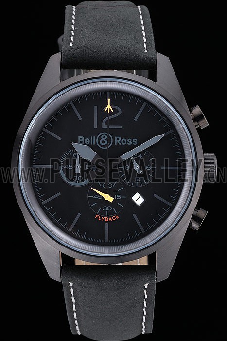 Bell and Ross BR126 Flyback Black Dial Black Case Black Suede Leather Strap