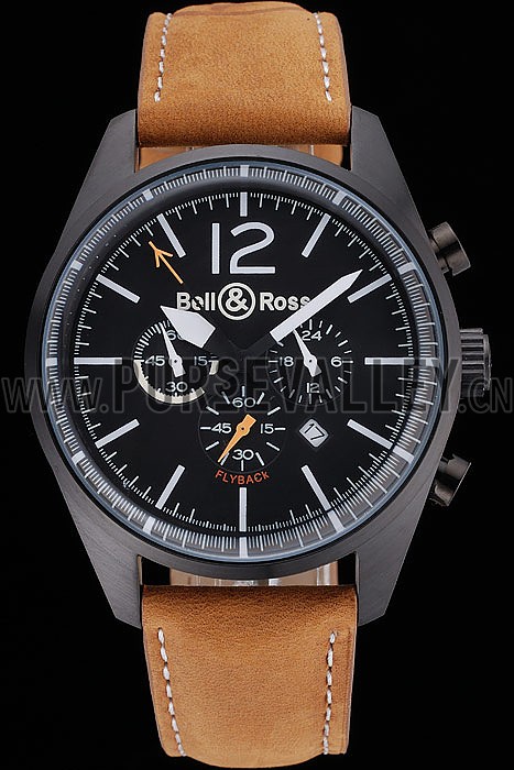 Bell and Ross BR126 Flyback Black Dial Black Case Brown Suede Leather Strap