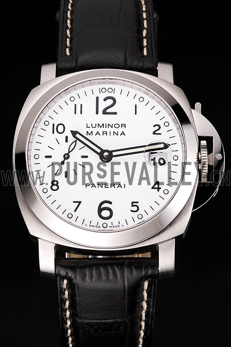 Swiss Panerai Luminor Marina White Dial Stainless Steel Case Black Leather Strap