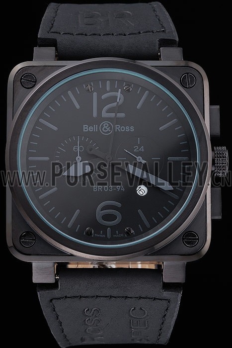 Bell and Ross BR 03-94 Black Dial White Numerals Silver Case Brown Leather Strap