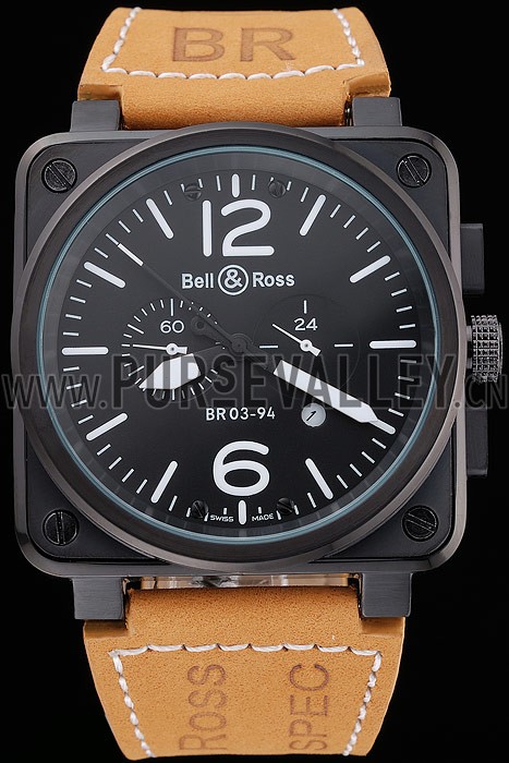 Bell and Ross BR 03-94 Black Dial Black Case Beige Leather Strap