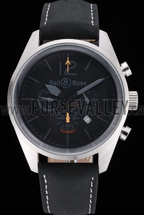 Bell and Ross BR126 Flyback Black Dial Silver Case Black Suede Leather Strap