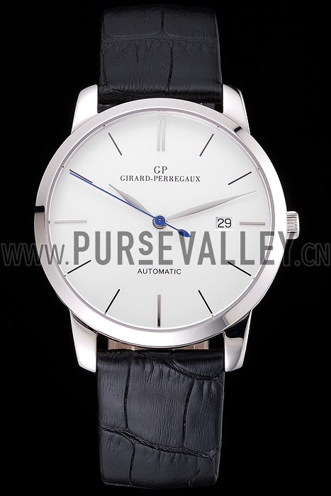 Swiss Girard-Perregaux 1966 White Dial Silver Case Black Leather Strap