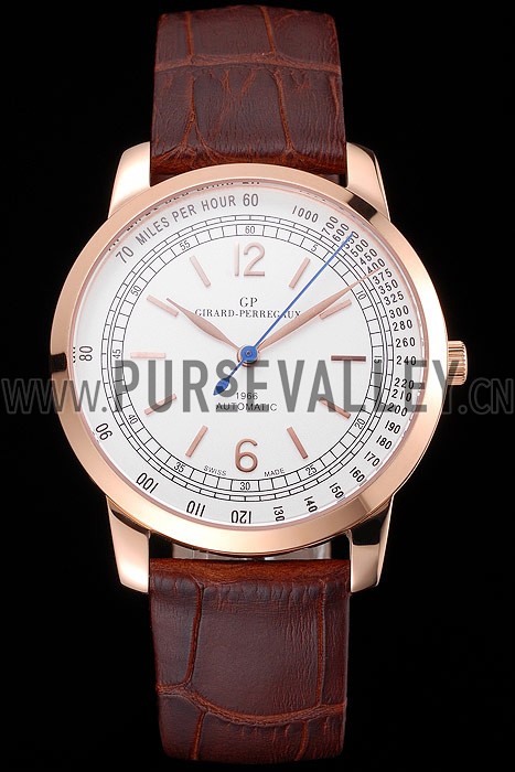 Swiss Girard-Perregaux 1966 Automatic White Dial Gold Case Brown Leather Strap