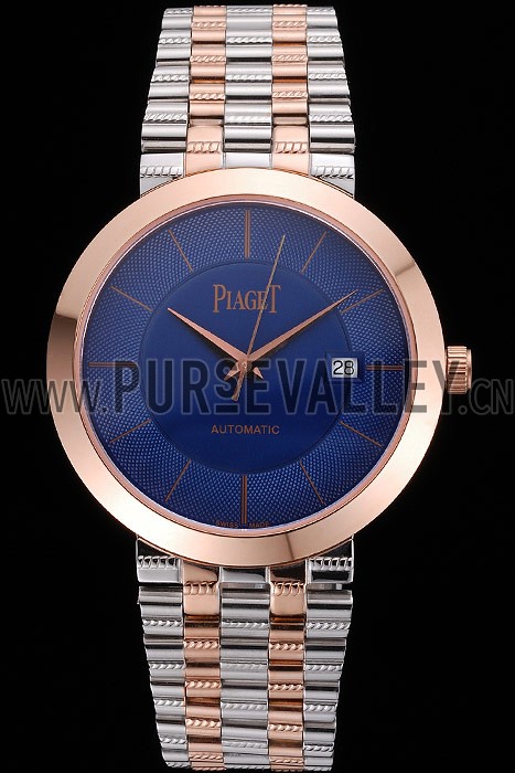 Swiss Piaget Traditional Blue Dial Gold Case Two Tones Stainless Steel Strap