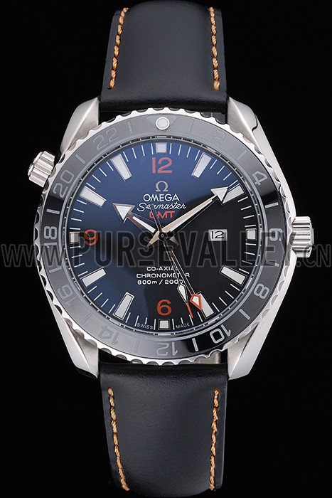 Omega Seamaster Planet Ocean GMT Black Dial Black Leather Band 622393