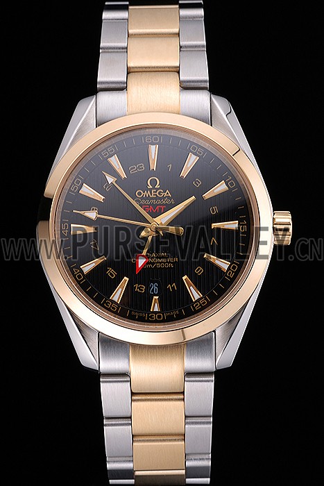 Omega Seamaster Planet Ocean GMT Black Dial Two Tone Band 622396