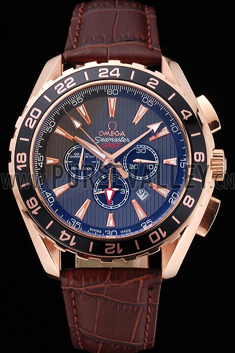Omega Seamaster Aqua Terra Chrono GMT Teak-Grey Dial Brown Leather Bracelet 622536