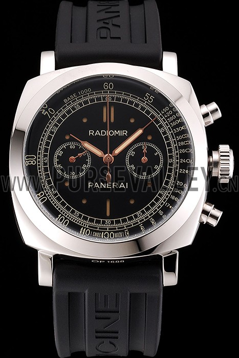 Swiss Panerai Radiomir 1940 Chronograph Black Dial Stainless Steel Case Black Rubber Strap