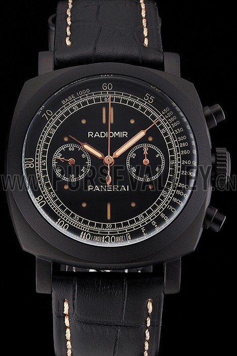 Swiss Panerai Radiomir 1940 Chronograph Black Dial Black Ionized Case Black Leather Strap