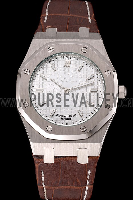 Audemars Piguet Royal Oak Fondation White Dial Stainless Steel Case Brown Leather Strap