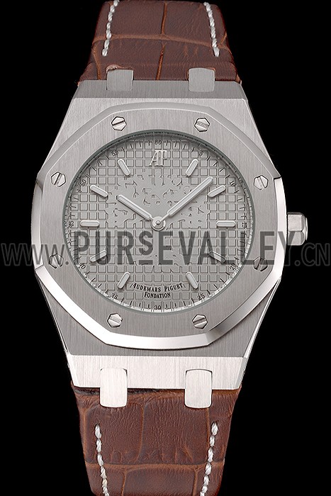 Audemars Piguet Royal Oak Fondation Gray Dial Stainless Steel Case Brown Leather Strap