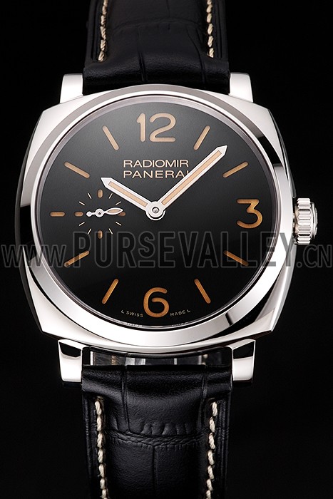 Swiss Panerai Radiomir Black Dial Stainless Steel Case Black Leather Strap