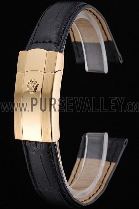 Rolex Black Leather with Gold Clasp Bracelet 622496